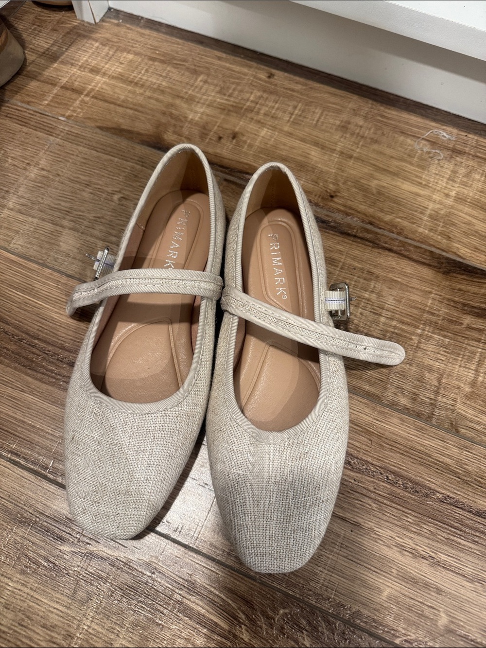 Primark Linen-Effect Mary Jane Flats in Light Beige